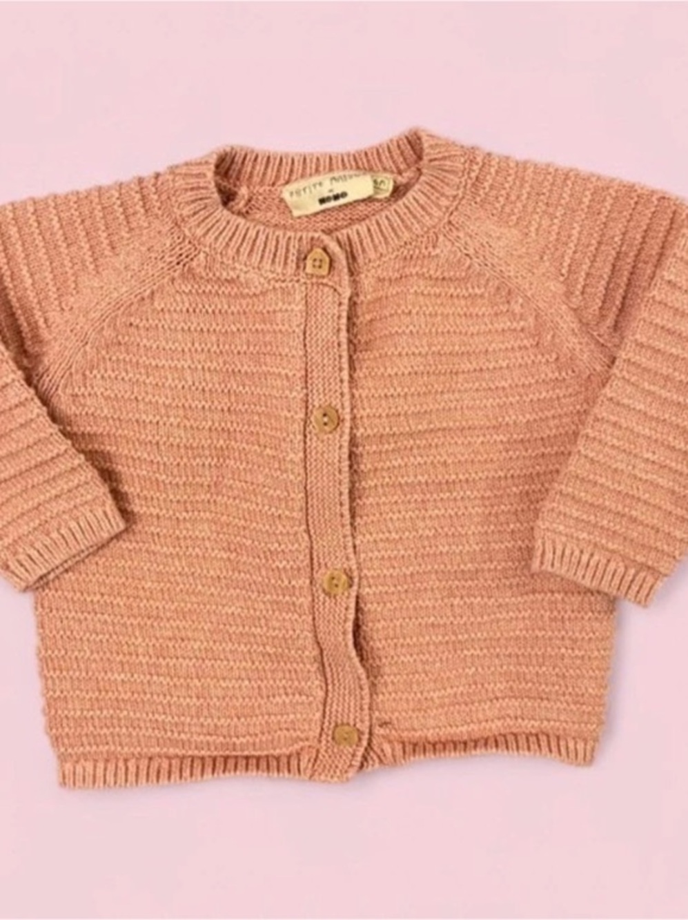 Petite Maison x Nono Baby Organic Cotton Pink Knit Cardigan Sweater Sz 6M